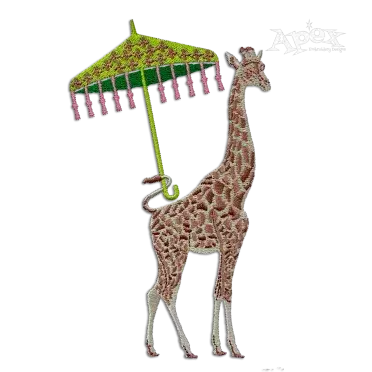 Antique Giraffe with Umbrella Machine Embroidery Design