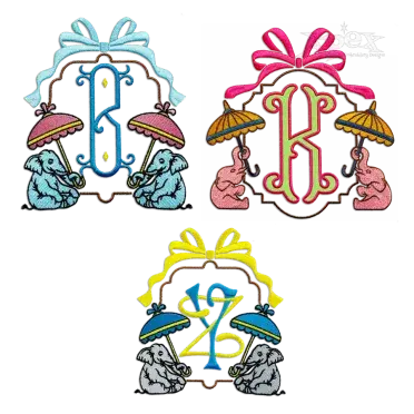Chinoiserie Elephant Umbrella Machine Embroidery Designs by Apex All