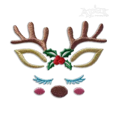 Cute Holly Christmas Santa Reindeer Machine Embroidery Design 