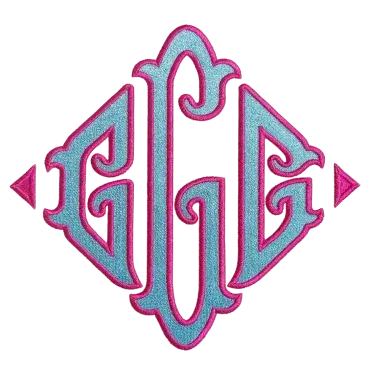 Fishtail Pillow Diamond Applique Monogram Embroidery Font sample