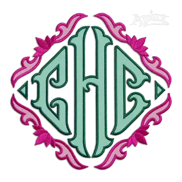 Diamond Triangle Monogram Fishtail Machine Embroidery Font Applique Frame