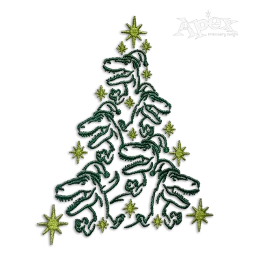 Dinosaur Dino Christmas Tree Machine Embroidery Design