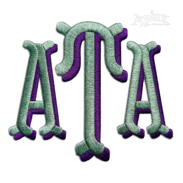 Fishtail Rounded Stacked Embroidery Font 2-Color Shadow ATA