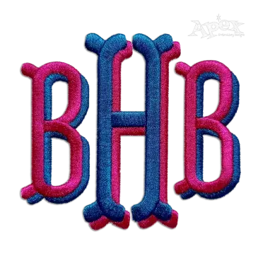 Fishtail Rounded Stacked Embroidery Font 2-Color Shadow BHB