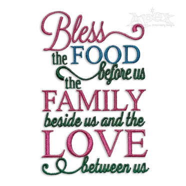 Food, Family and Love Embroidery Design