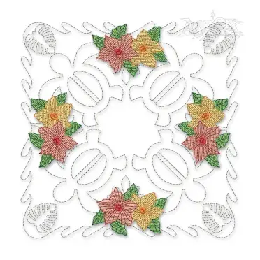 Poinsettia Flowers Quilt Block Embroidery Design