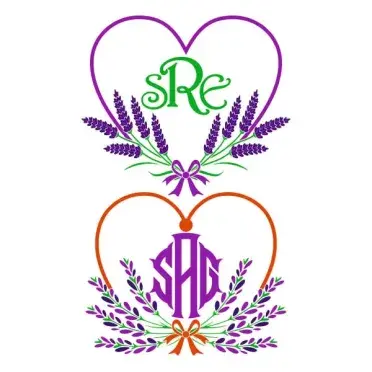 Lavender Heart Monogram Frame SVG Cuttable Design