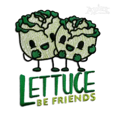 Lettuce Be Friends Funny Machine Embroidery Design by Apex Custom Digitized