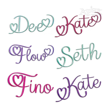Love Heart Script Machine Embroidery Font by Apex All