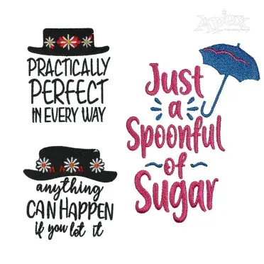 Mary Poppins Movie Saying Quote Pack Machine Embroidery Design by Apex