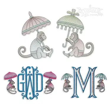 Chic Monkey Pack Machine Embroidery Designs by Apex Embroidery Design All