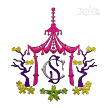 Pagoda Monogram Machine Embroidery Frames Digitized by Apex Art