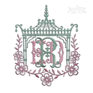 Flower Pagoda Monogram Frame Embroidery Design