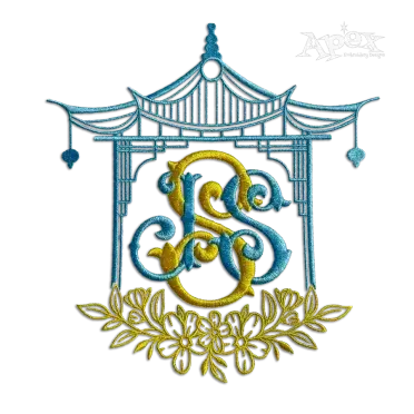 Flowers Pagoda Monogram Frames Machine Embroidery Design