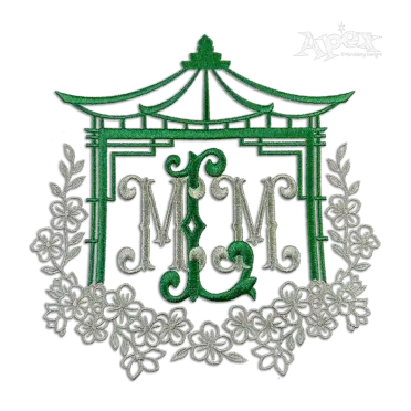 Flower Pagoda Monogram Frame Machine Embroidery Design