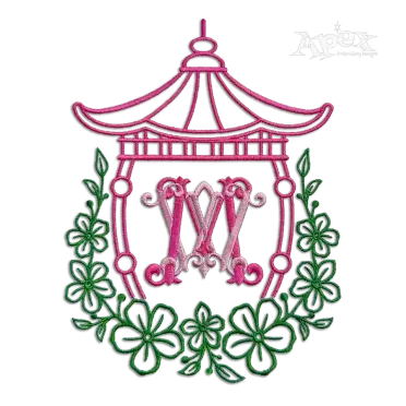 Flower Pagoda Monogram Frames Machine Embroidery Design