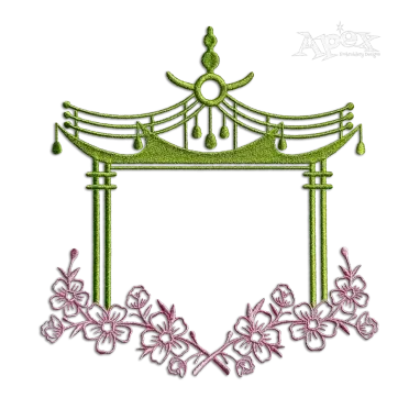 Pagoda Monogram Frame with Flowers Machine Embroidery Design