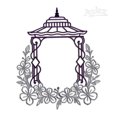 Pagoda Frame with Flowers Embroidery Design