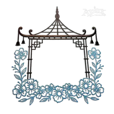 Pagoda Monogram Frames Flowers Machine Embroidery Design