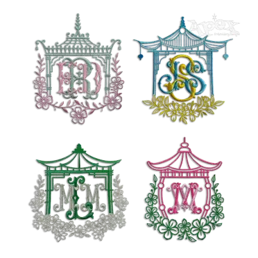 Pagoda Monogram Frames Machine Embroidery Design
