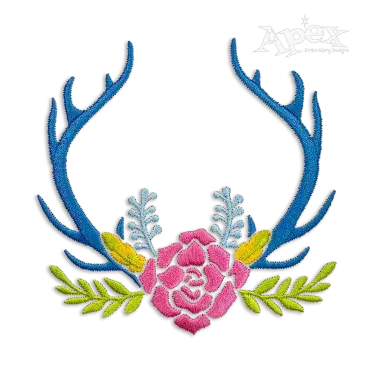 Floral Rose Deer Reindeer Antlers Embroidery Designs