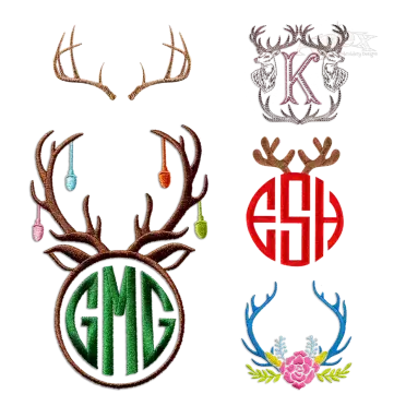 Christmas Reindeer Antler Monogram Frame Topper Embroidery all