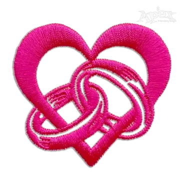 Wedding Rings in Heart Shaped Machine Embroidery Design Digitized 