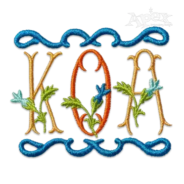 Rose Fishtail Machine Embroidery Font Letters