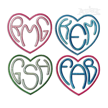 Round Heart Shaped Monogram Machine Embroidery Font | Apex all