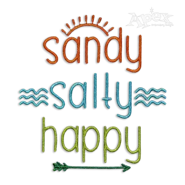 Sandy Salty Happy Beach Ocean Idea Machine Embroidery Design by Apex