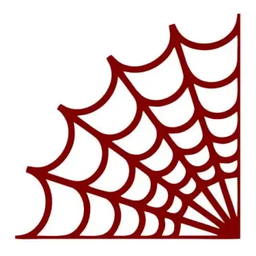 Corner spider web SVG with fine radial spokes and scalloped strands in dark red