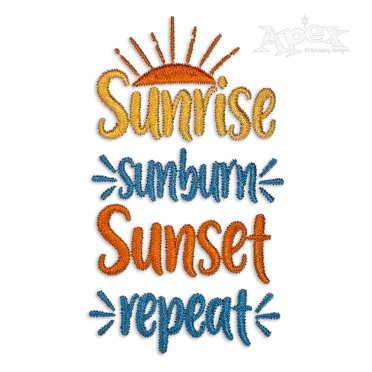 Sunrise Sunburn Sunset Repeat Embroidery Design