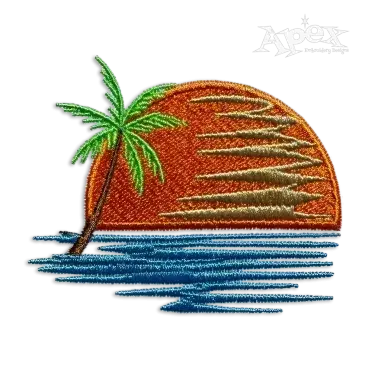 Sunset Ocean Beach Machine Embroidery Design by Apex Designs
