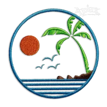 Sunset Ocean Beach Machine Embroidery Design by Apex Design