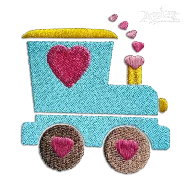 Train with Hearts Valentine Day Machine Embroidery Design | Apex