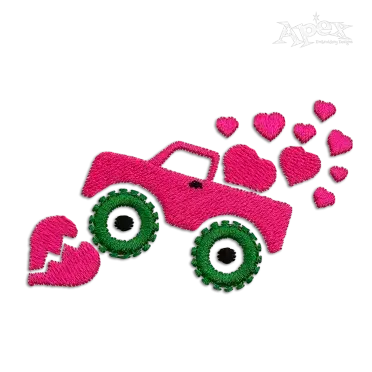 Valentine Day Monster Truck Machine Embroidery Design - Apex