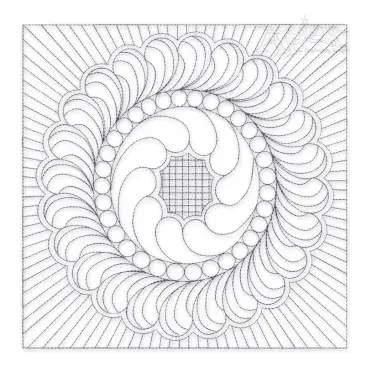 Wavy Floral Wreath Quilt Block Embroidery Design