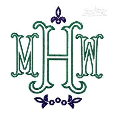 Fleur-de-lys 3-letter Monogram Machine Embroidery Applique