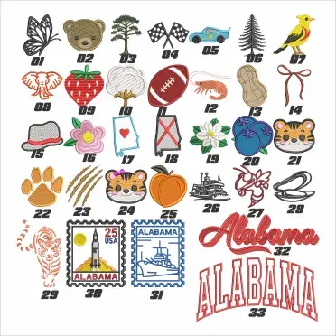 Alabama State Icons Bundle Machine Embroidery Design by Apex All