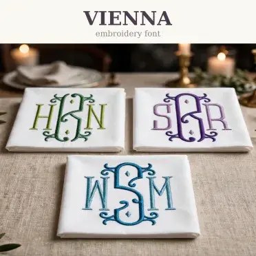 Vienna Monogram Embroidery Font by Apex