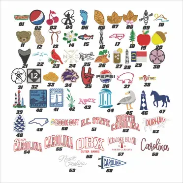 North Carolina State Icons Bundle Machine Embroidery Design All
