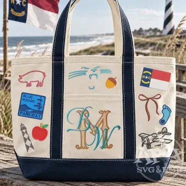 North Carolina Beach Bag Oxford State Icons Bundle Machine Embroidery Design
