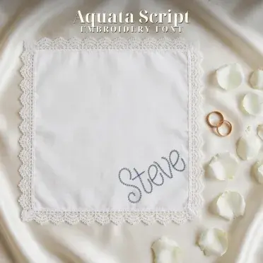 Aquata Script Regular 3D Puff Chain Stitch Embroidery Font Bundle Wedding