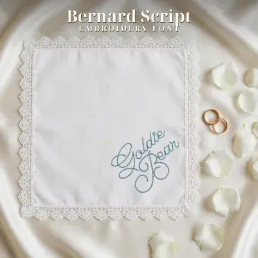 Bernard Script Regular 3D Puff Chain Stitch Embroidery Font Bundle Wedding
