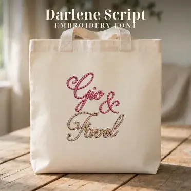 Darlene Script Regular 3D Puff Bean Chain Stitch Embroidery Font Bundle Bag