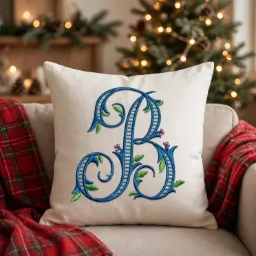 Holly Berries Ribbed Script Embroidery Font B