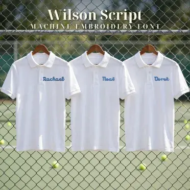 Wilson Script Machine Embroidery Font All polos samples