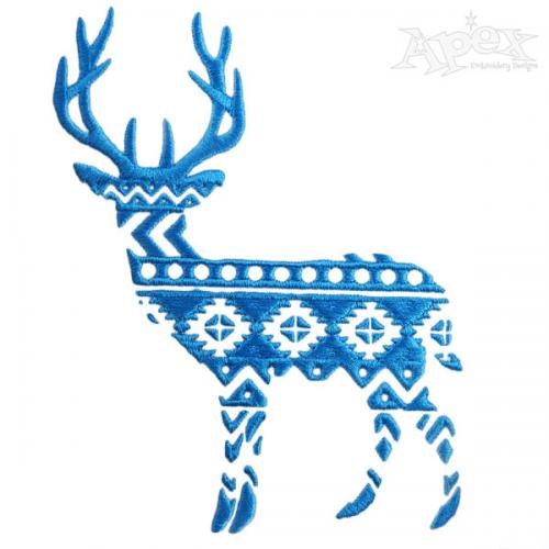 Deer Reindeer Aztec Embroidery Print