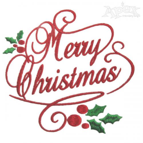 Merry Christmas Holly Embroidery Design