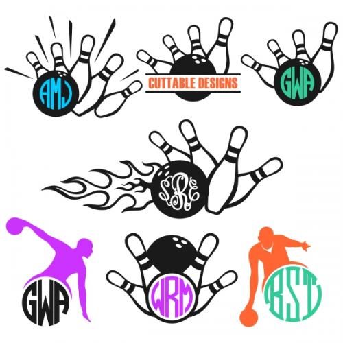 Bowling Monogram Frames Cuttable Designs Apex Designs & Fonts